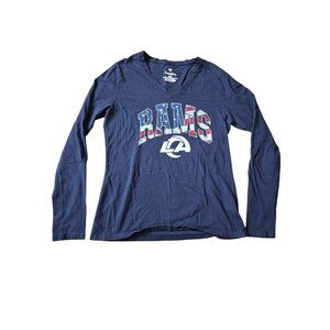 Fanatics Women's LA‎ Rams Football Long Sleeve Shirt Size M Athletic Blue V Neck